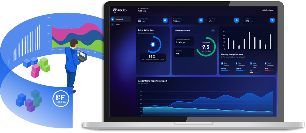 Laptop with REKFIX Dashboard with illustration